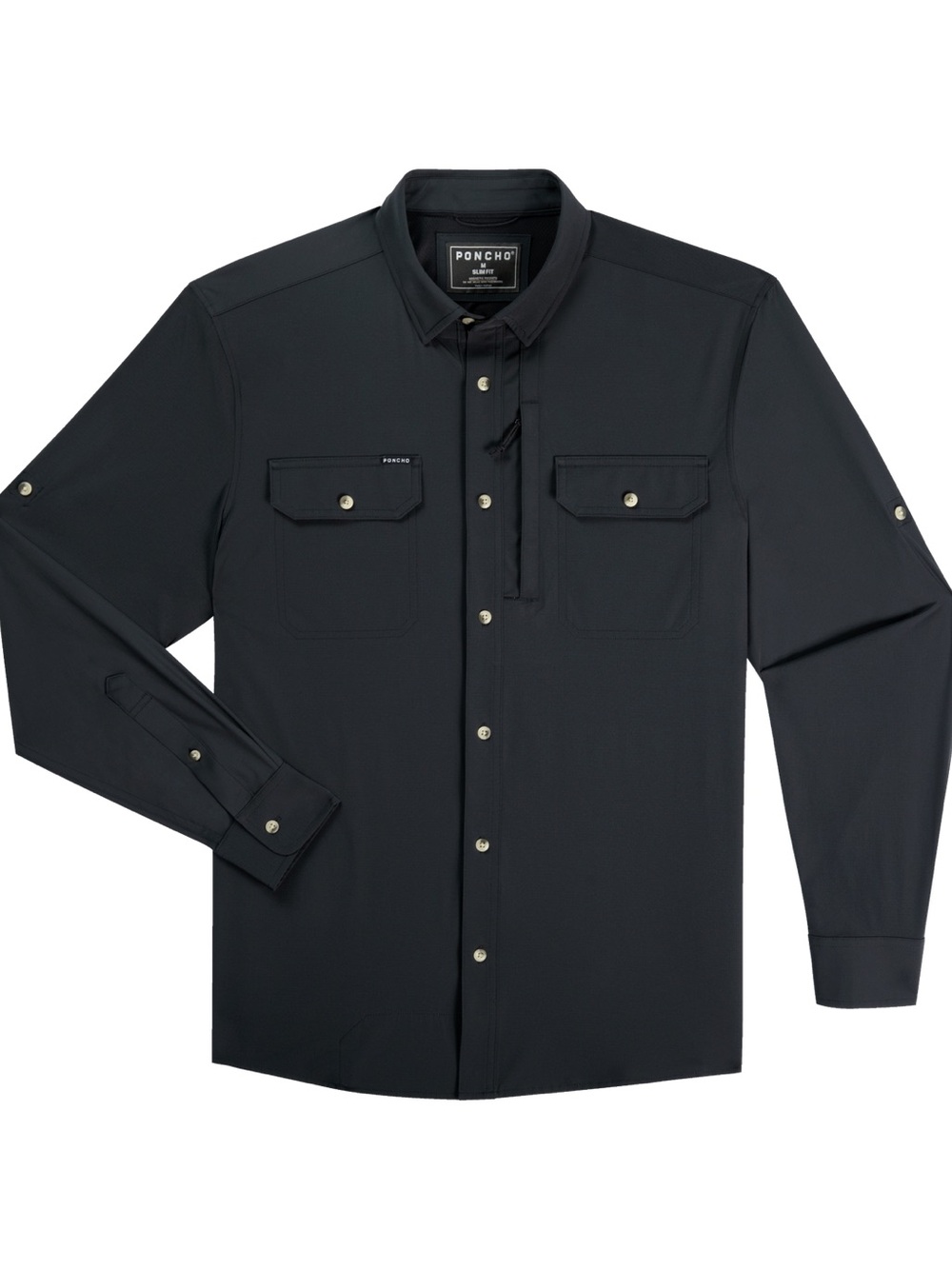 Poncho Shirt Mens XXL Slim Fit Black Magnetic Pockets Button Up Long Sleeve